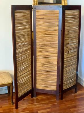Biombo de madera castaño con bambú de 5 paneles
