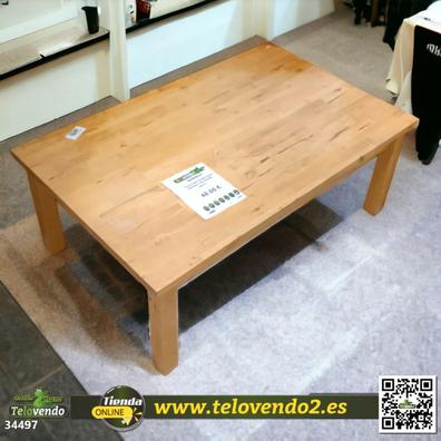 Mesa baja auxiliar de 2 plantas en madera y metal, 110x60x45 cm