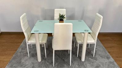 Juego de mesa de comedor de cristal para 6, mesa de cocina moderna y sillas  con mesa de vidrio templado y 6 sillas de piel sintética, juego de mesa de