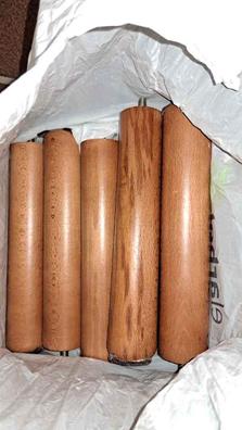 4 patas de somier ó base tapizada , madera , redondas con rosca (en 4  colores)