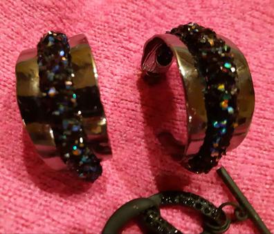 Aretes de aros. Acero inoxidable y swarosky dos tonos $20