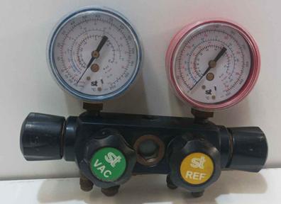Manómetro de presión, plástico + metal de 1/4 pulgadas para aire  acondicionado refrigerante, manómetro de recarga para R410A R22 R134A R404A