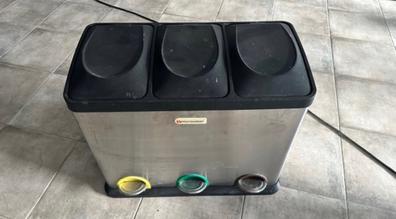 Papelera de reciclaje con 3 cubos de 18 L de pedal y con cierre suave color  negro Songmics