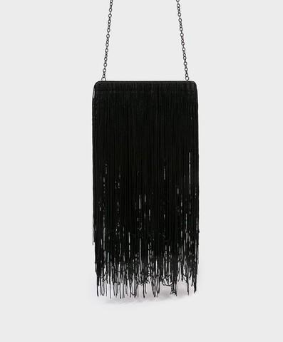 Bolso Flecos Cadena Negro