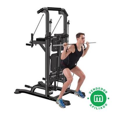 HOMCOM Estación de Musculación con Saco de Boxeo 20 kg Barra de Dominadas y  Banco de Pesas Plegable Torre de Entrenamiento para Fitness en Casa  Gimnasio 180x183x219 cm Negro