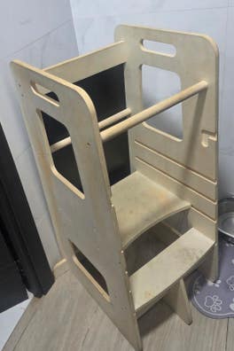 Learning Tower De Madera Con Tobogán – Torre Montessori Para Niños, Plataforma De Aprendizaje De 3 Alturas, 100% Made In Italy