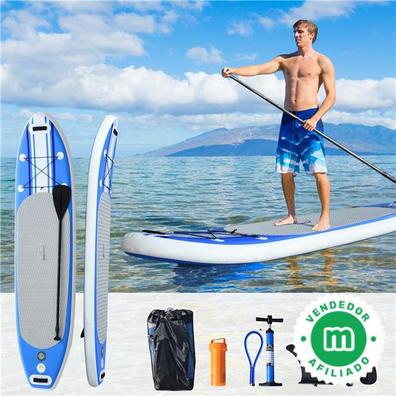 HOMCOM Tabla de Paddle Surf Hinchable con Remo de Aluminio Ajustable y  Cubierta Antideslizante Carga Máx. 120 kg 305x80x15 cm Azul y Blanco