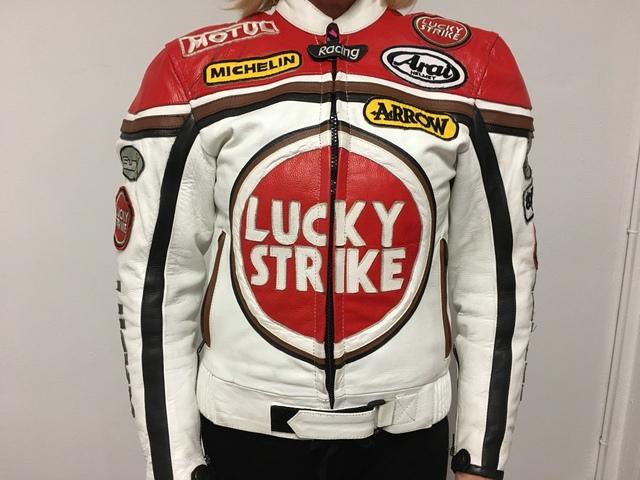 Lucky Strike 0113 Rojo Moto Moto Chaqueta de Cuero del zurriago Y Guantes 