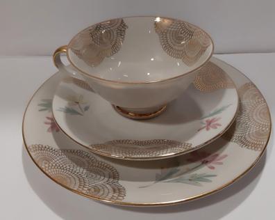 Set de 6 platos llanos de porcelana blanca con doble filo de oro, Bremen