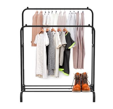 Perchero de aluminio para ropa, estantes de almacenamiento de 2 niveles,  estante para colgar ropa, perchero resistente, minimalista, armario