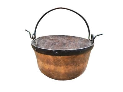 Caldero De Cobre Con Mango De Hierro - Artesanal, Ideal Para Cocina Tradicional Y Exteriores