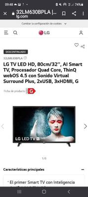 LG TV LED FULLHD, 80cm/32'', AI Smart TV, Procesador Quad Core, ThinQ webOS  4.5 con Sonido Virtual Surround Plus, 2xUSB, 3xHDMI, G