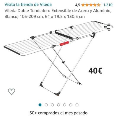 Vileda Doble Tendedero Extensible de Acero y Aluminio, Blanco, 105-209 cm,  61 x 19.5 x 130.5 cm : : Hogar y cocina