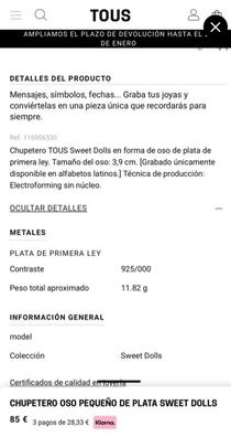 Chupetero Sweet Dolls de oso grande de plata · Tous · El Corte Inglés