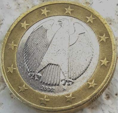 Moneda de 1 euro de Alemania 2002 F. SC. Chapada oro
