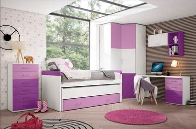 Composición dormitorio cama, mesitas, armario rincón, cómoda y espejo  Merkamueble