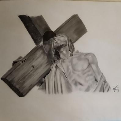 jesus en cruz dibujo a lapiz