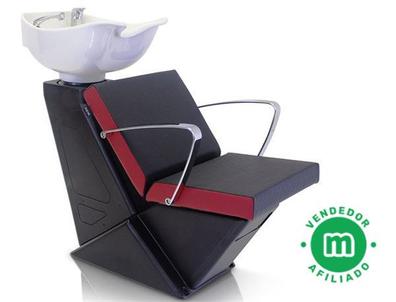 Lavacabezas y sillón de peluquería fabricado en cuero sintético y plástico  con acabado en color blanco