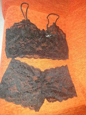  Conjunto de pantalones cortos de lencería de 2 piezas, lencería  sexy negra para mujer, conjuntos de brasier y bragas para mujer, lencería  de encaje, Negro - : Ropa, Zapatos y Joyería