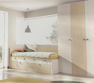 Dormitorio juvenil completo formado por cama compacta, armario y diáfano