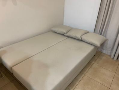 NYHAMN funda para sofá cama de 3 plazas, Knisa gris/beige - IKEA