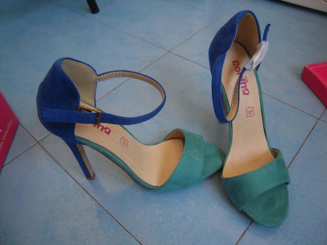 Milanuncios Sandalias tacón verdes y azules talla 38