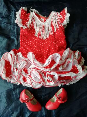 Zapato de flamenco de niña polipiel rojo lunares blancos -Ytutanflamenca