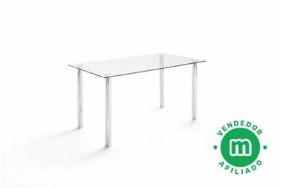 Mesa de oficina de cristal y patas cromadas de 140x70 cm de diseño