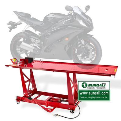 Elevador de tijera para motocicleta con superficie superior de goma y  pasador de seguridad, soporte de manivela central de acero ajustable en  altura