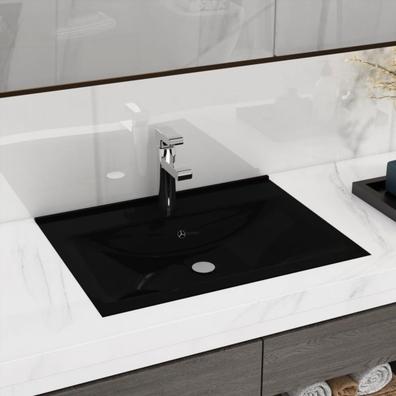 Lavabo de pared de mármol para lavabo pequeño lavabo de baño rectangular de  cerámica (juego de fregadero de mano izquierda (con grifo y drenaje))