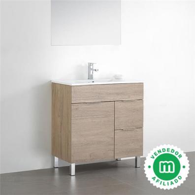 CONJUNTO MUEBLE BAÑO SEVILLA 80 CM 2 CAJONES + LAVABO + ESPEJO AQUORE BLANCO