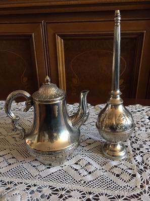 Juego de te marroquí pequeño artesanal : bandeja 25 cm + tetera + 3 vasos  de cristal