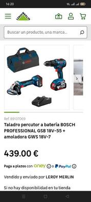 Taladro percutor a batería BOSCH PROFESSIONAL GSB 18V-55 + amoladora GWS 18V-7  - Leroy Merlin