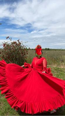 Disfraz de Sevillana rojo con borde negro para mujer