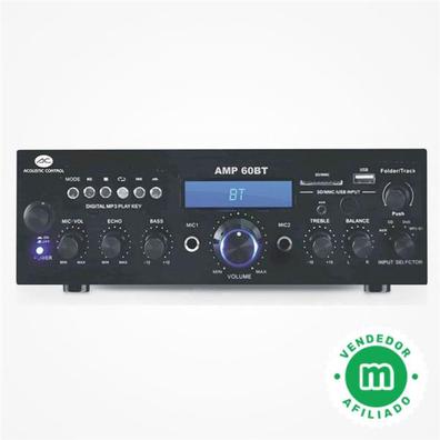 Amplificador surround AMP-218 BT Digital 5.1, Potencia de salida: 2 x 120  vatios + 3 x 50 vatios RMS, Amplificador Bluetooth, Sintonizador FM y  conexión de antena, USB / SD, Entrada AUX-In