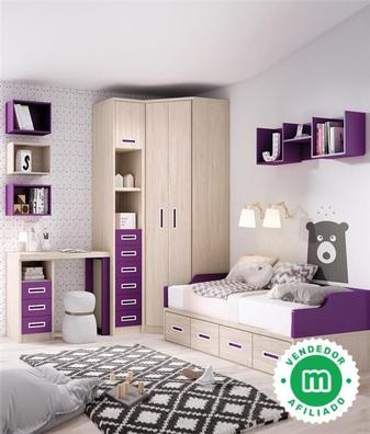 Dormitorio Juvenil con cama, armario y terminal zapatero Ref YH209