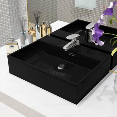 Grifo alto para lavabo de baño, acero inoxidable, monomando para agua fria  y caliente con mangueras incluidas, caño curvo, negro mate : :  Bricolaje y herramientas