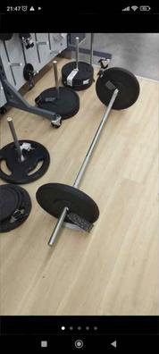 Set Pesas 55kg Portatil Ruedas Barra Z Discos Mancuernas Gym