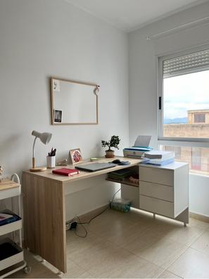 Mesa consola escritorio extensible blanco brillo y roble canadian para  estudio, oficina o habitación