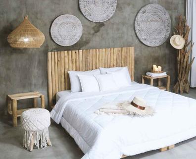 Cabecero cama Mandala y ramas madera blanca tallada