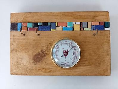 Reloj pared madera color haya con termómetro e higrómetro