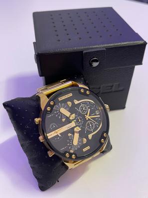 Diesel - Reloj Mr. Daddy 2.0 de cuarzo y acero inoxidable con cronógrafo,  negro, dorado, cuero, (Black Leather/Gold)