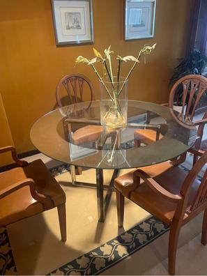 Juego de mesa de comedor redonda de 5 piezas con mesa redonda extensible y  4 sillas tapizadas, juego de mesa compacto para cocina pequeña (lavado de