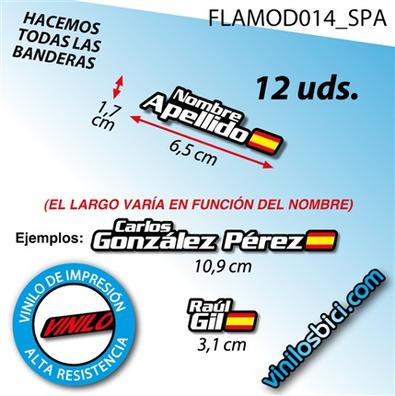Pegatinas con nombre y bandera de España personalizadas.