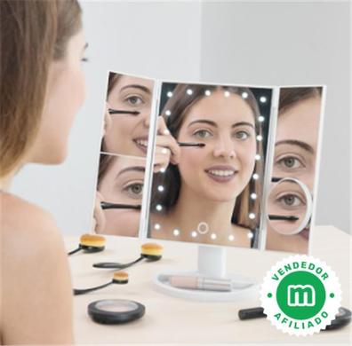 Espejo de maquillaje con luz LED, espejo de maquillaje de pared, 5  aumentos, recargable por USB, espejo cosmético, giratorio de 180°, espejo  de