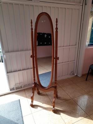 Espejo de vestir de cuerpo completo con marco de madera maciza con base de  soporte, marco de madera, espejo vertical y horizontal, decoración de pared