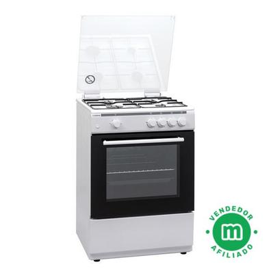 Cocina a gas con tapa encimera y horno de 55 L de capacidad acabado inox y  plateado VCH 604 FG Rommer