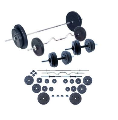 Pack Barra recta + 2 Mancuernas cromadas + 60 kg en Discos de