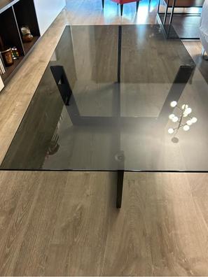 Mesa de centro Plam cristal negro y estructura de acero acabado negro 120 x  70 cm