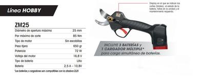 TIJERA PODA DUCATI BATERIA 1050W 21V 2.5Ah PROGRESIVA 0 - 20- 40MM